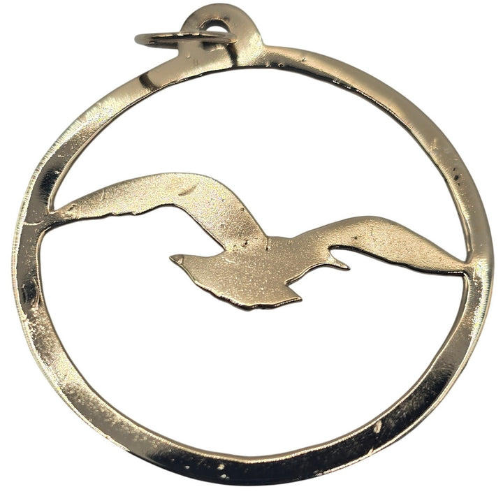 Vintage 14K Yellow Gold Seagull Bird Round Pendant Charm 2.3g