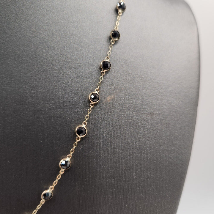 Stunning 14k Yellow Gold With Black Diamond Stones Chain Necklace 18"