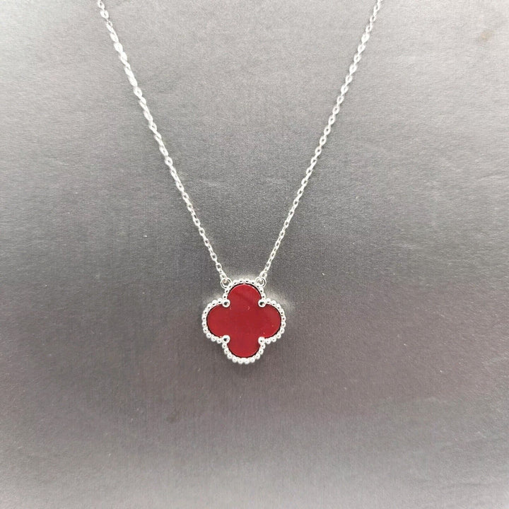 925 Sterling Silver Red Flower Pendant Necklace 17.5" B