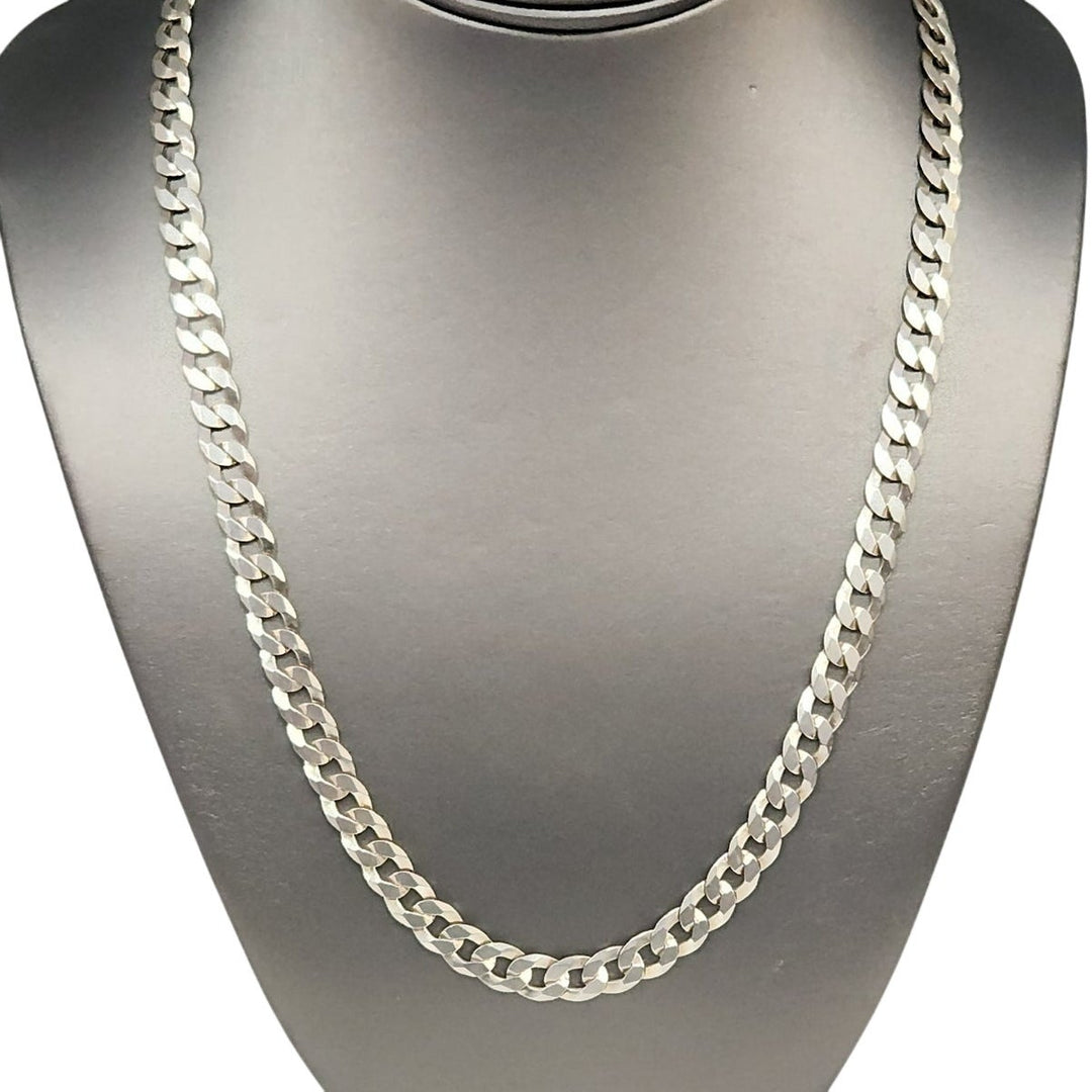 925 Sterling Silver Diamond Cut Curb Link Chain neckylace 22" 8mm 28 g Italy