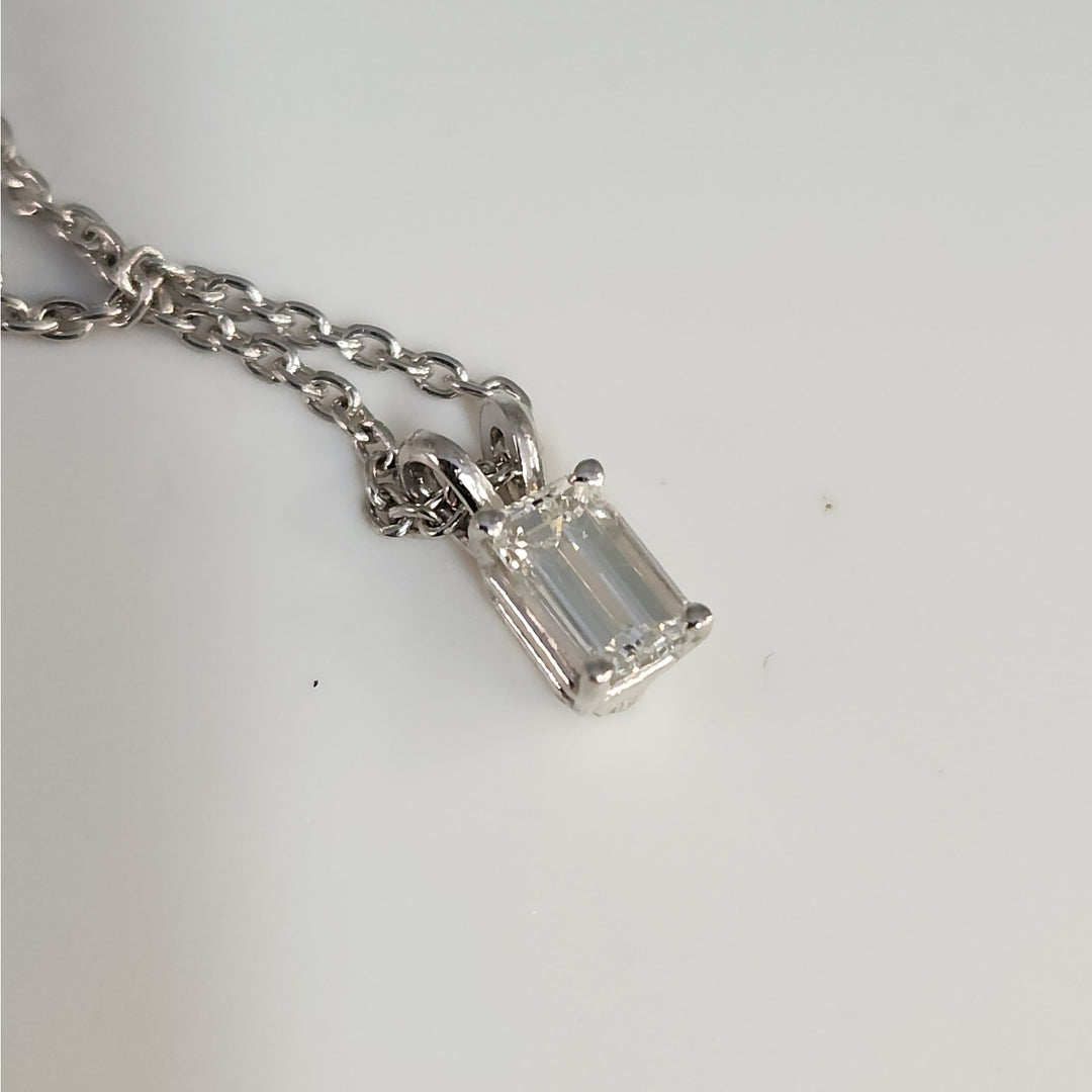 Platinum 0.77 CT Emerald-Cut Diamond Solitaire Pendant Necklace 16"