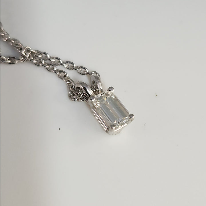 Platinum 0.77 CT Emerald-Cut Diamond Solitaire Pendant Necklace 16"