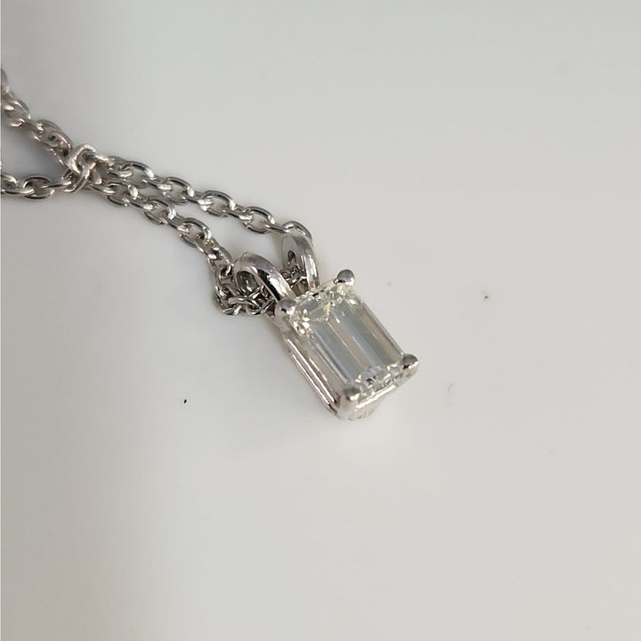 Platinum 0.77 CT Emerald-Cut Diamond Solitaire Pendant Necklace 16"
