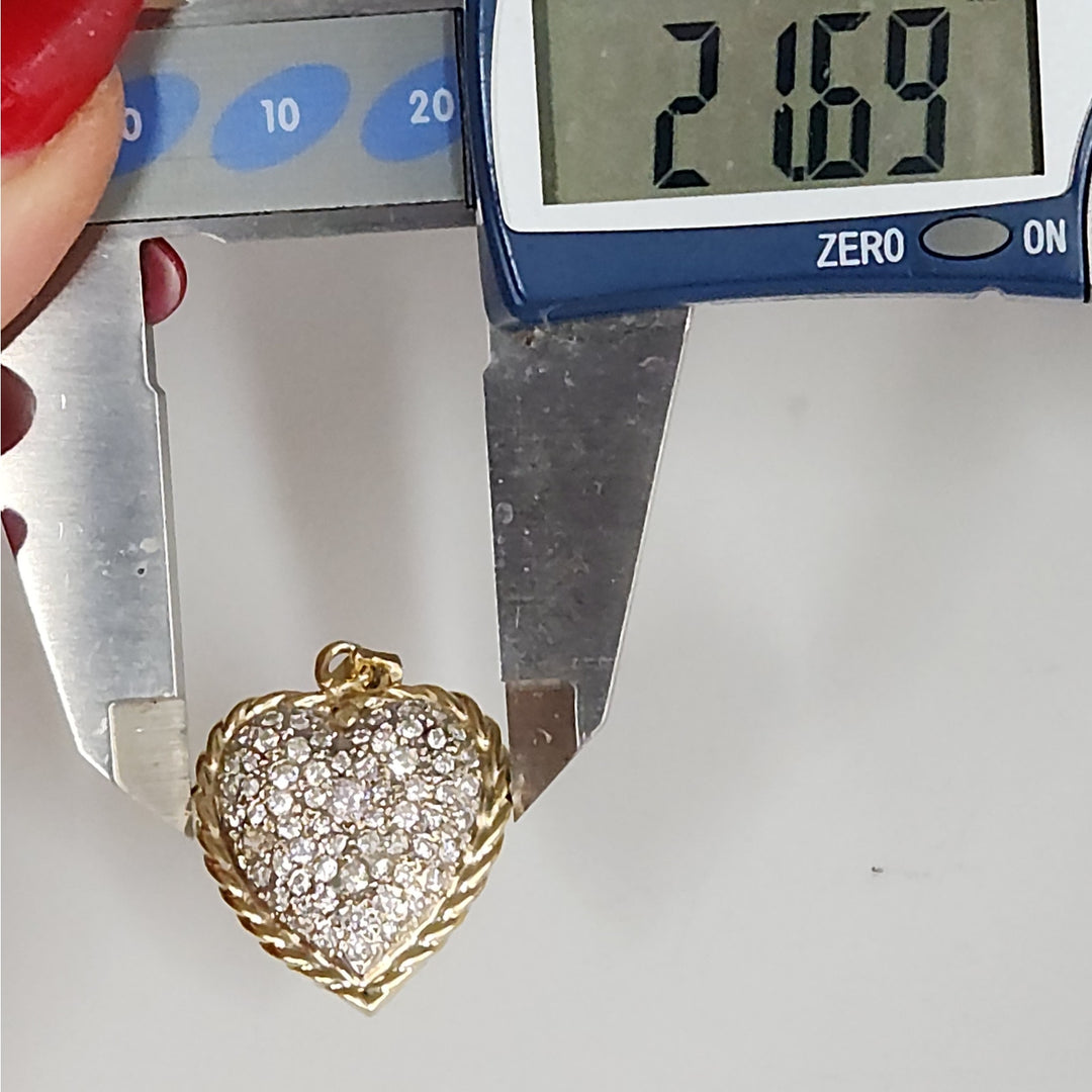 Elegant  Solid 14k Yellow Gold Natural Diamonds Pave Heart Pendant