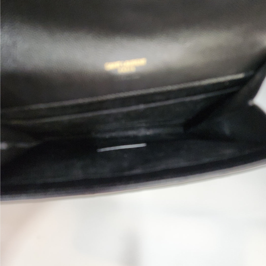 Saint Lauren YSL Black Quilted Envelope Wallet /Crossbody Bag W/ Gold Hardware