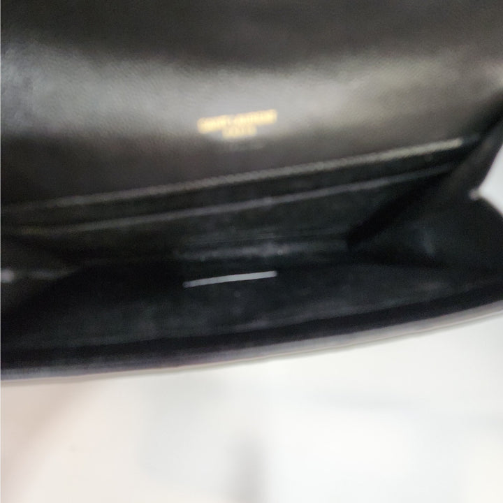 Saint Lauren YSL Black Quilted Envelope Wallet /Crossbody Bag W/ Gold Hardware