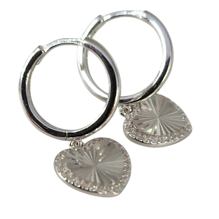 925 Sterling Silver Heart Drop Hoop Earrings