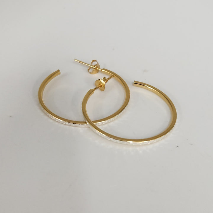 Elegant 925 Sterling Silver & Gold Tone Diamond Cut Hoop Earrings