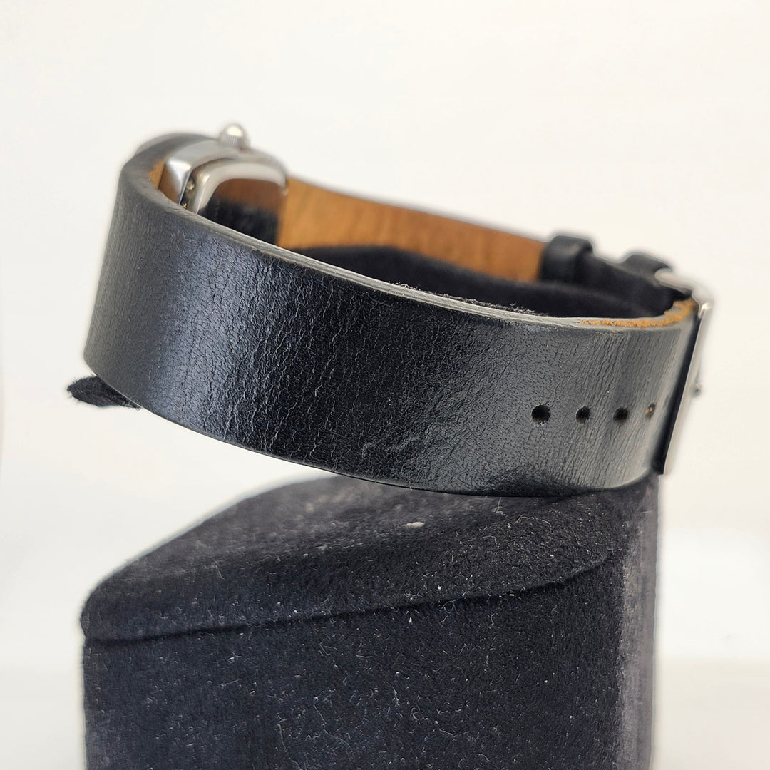 Relic Folio ZR33489 Silver Tonneau Quartz Men's Watch Black Leather Strap