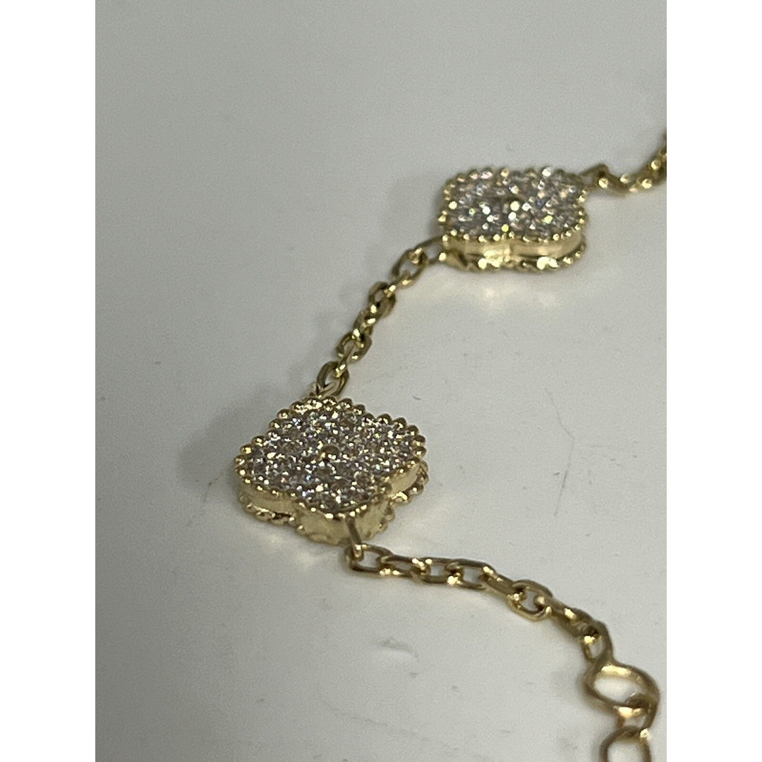 Fashion 14k Gold And Zirconia Solid Flower Bracelet 7.5”