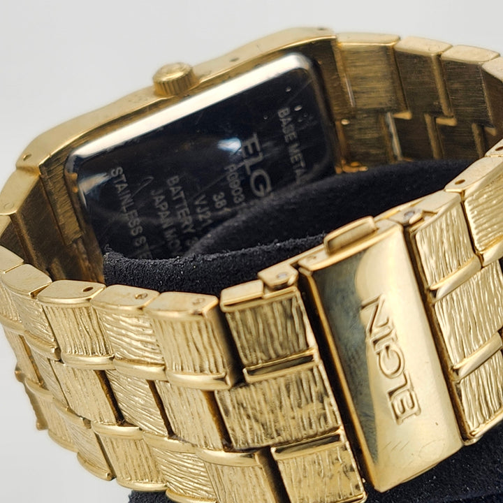 Elgin Gold Tone Diamond Accent Rectangle Dial Quartz Watch Base Metal Band