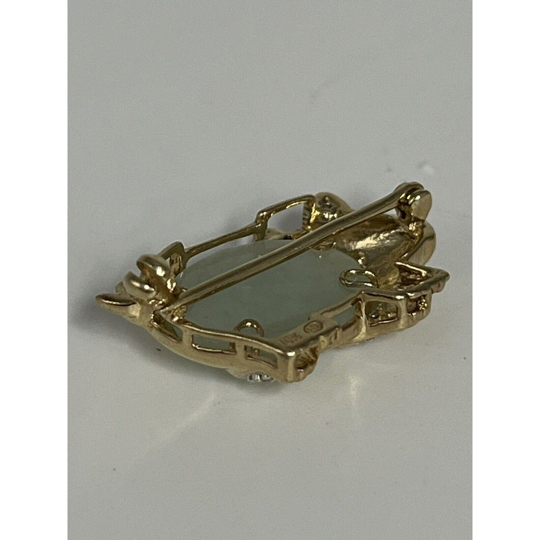 10k Yellow Gold Jade & Diamond Pig Brooch pin And Pendant