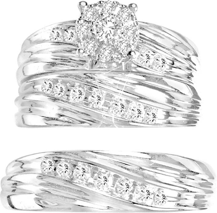 Brilliant 14k White Gold 0.63CT Lab Diamond Trio Wedding Set