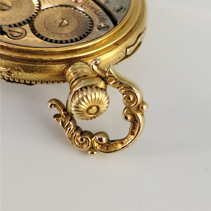 Antique  c.1901 Waltham 14k Solid Gold Diamond Manual Wind Pocket Watch