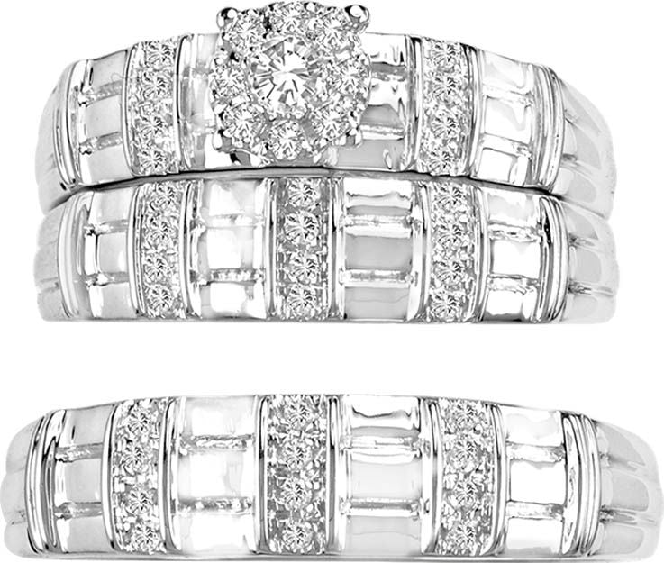 Sparkling 14k White Gold 0.31CT Lab Diamond Trio Wedding Set