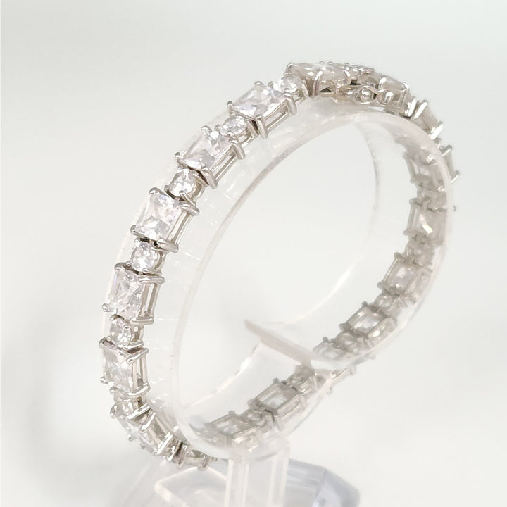 925 Sterling Silver Cubic Zirconia Tennis Bracelet Princess and Round -Cut 7"