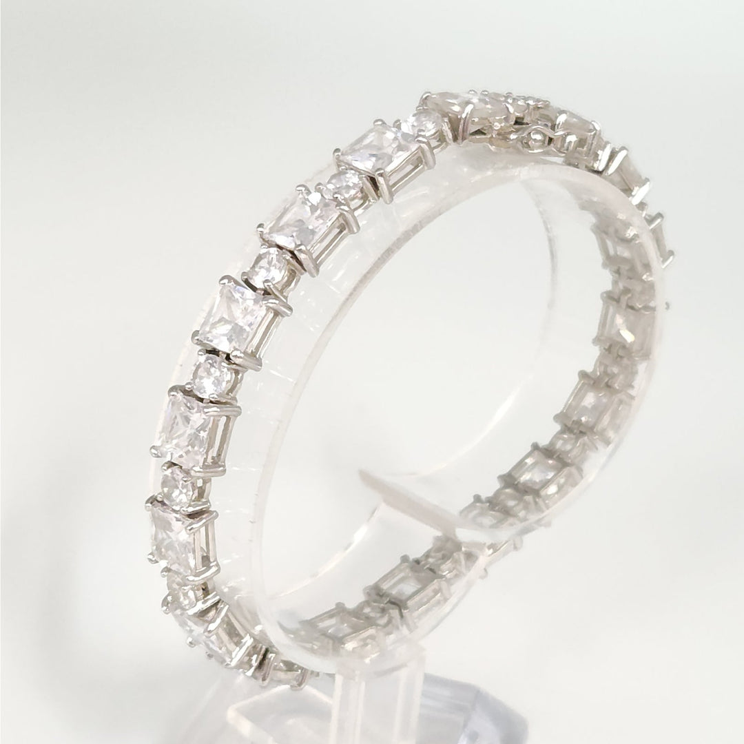 925 Sterling Silver Cubic Zirconia Tennis Bracelet Princess and Round -Cut 7"