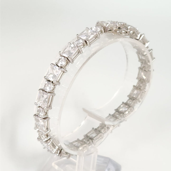 925 Sterling Silver Cubic Zirconia Tennis Bracelet Princess and Round -Cut 7"