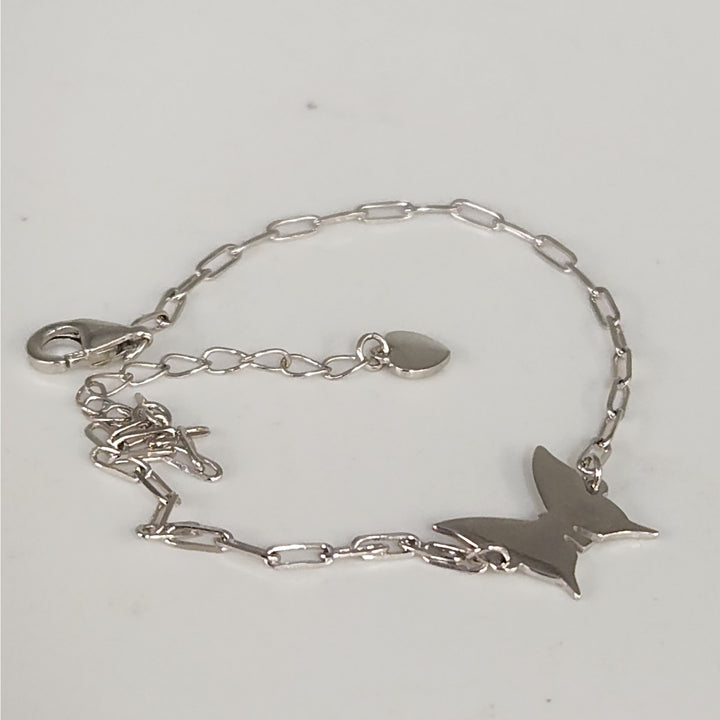 925 Sterling Silver Butterfly Charm Link Bracelet Adjustable Paperclip Chain 8"