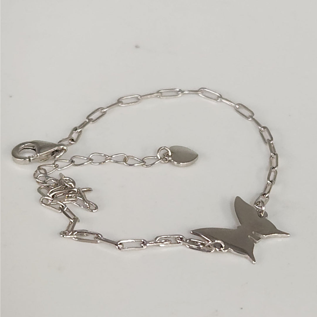 925 Sterling Silver Butterfly Charm Link Bracelet Adjustable Paperclip Chain 8"