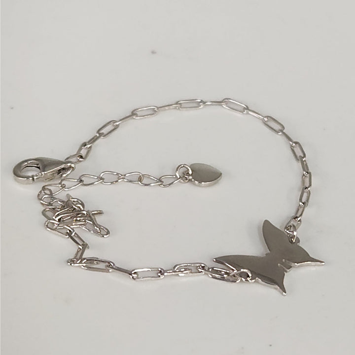 925 Sterling Silver Butterfly Charm Link Bracelet Adjustable Paperclip Chain 8"