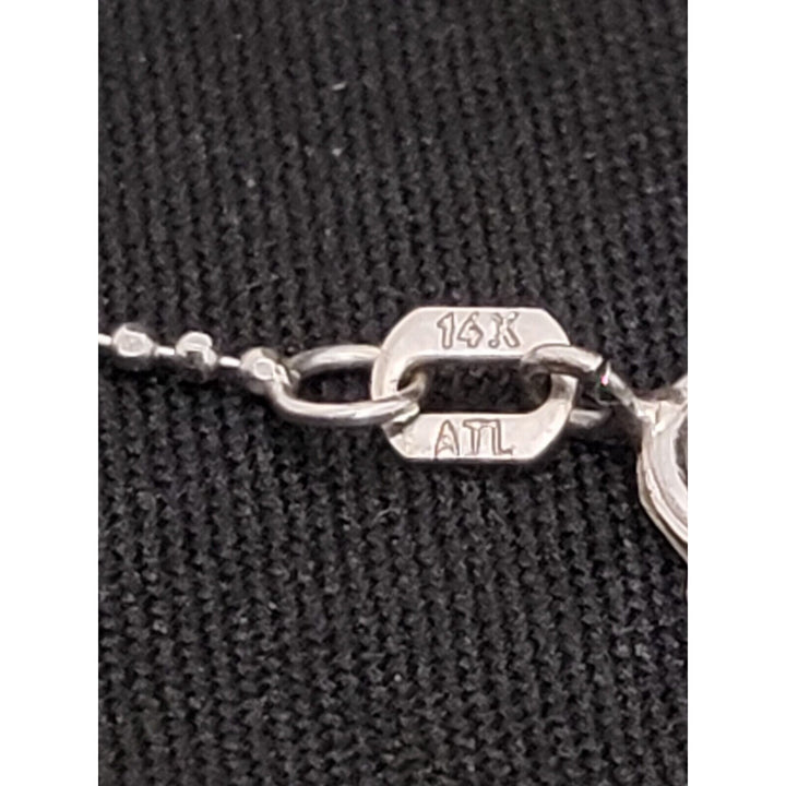 14k Princess white Gold beaded necklace 16in, 2.3g