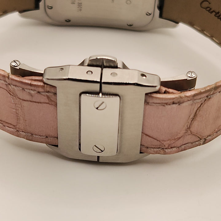 Cartier Square Pink Leather Band Automatic Stainless Steel WR Watch