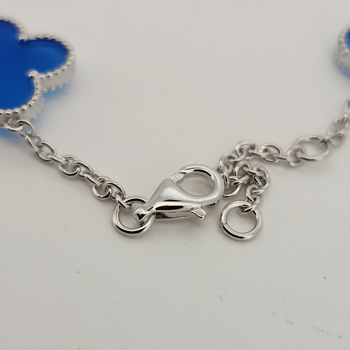 925 Sterling Silver Blue Flowers Bracelet 8.2"