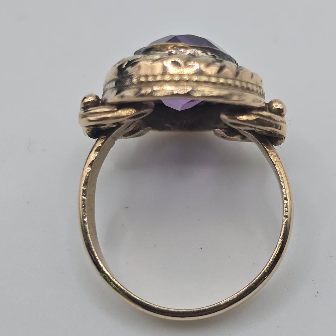 Vintage 14K Yellow Gold Amethyst Ring Handmade Style Size 6.25 6.1g