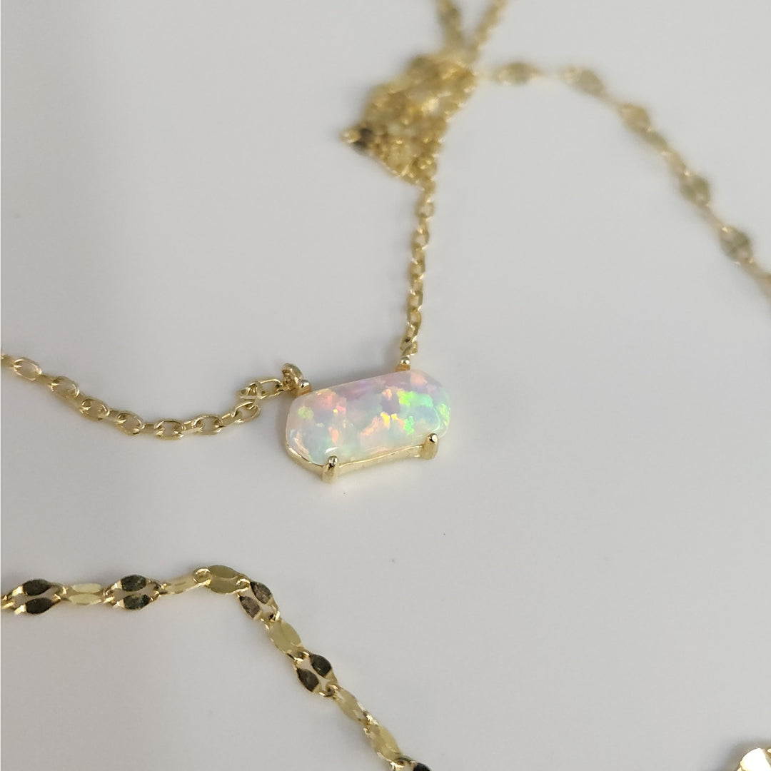 925 Sterling Silver Gold -Tone Double Layer Opal Necklace 16"