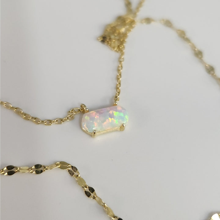 925 Sterling Silver Gold -Tone Double Layer Opal Necklace 16"