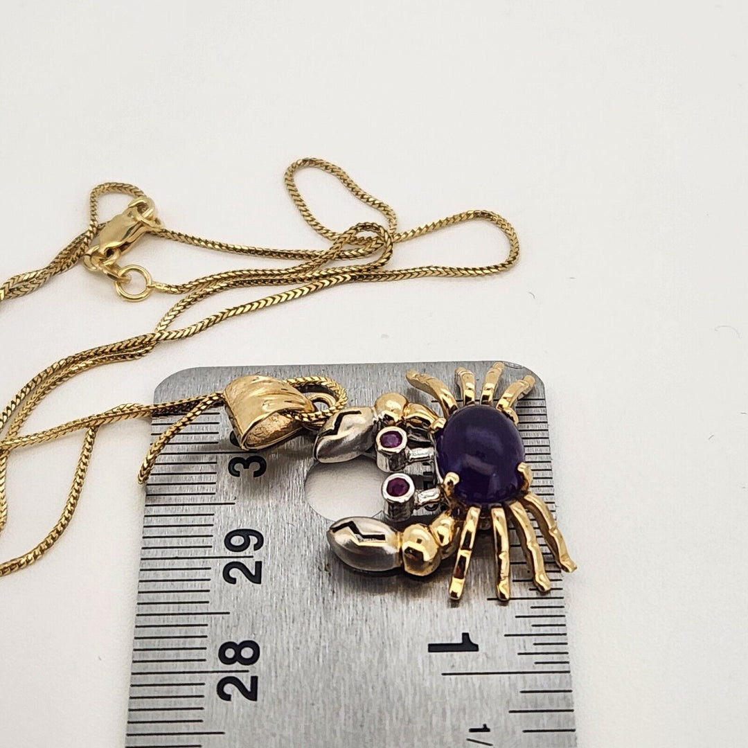 10k Cool Yellow - White Gold Colored Crab Pendant & Necklace 18"