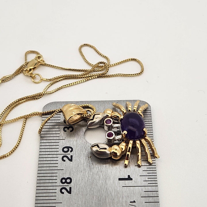 10k Cool Yellow - White Gold Colored Crab Pendant & Necklace 18"