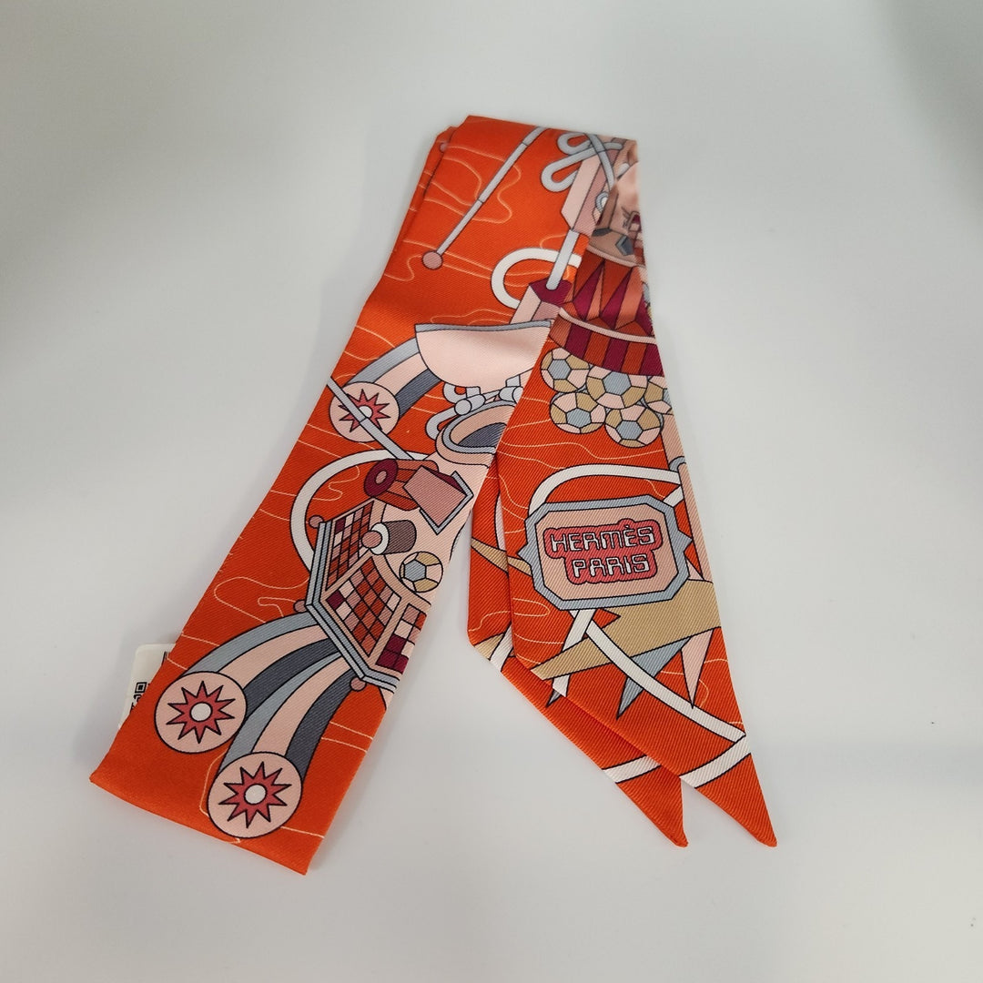 New Hermes Twilly Scarf 100% Silk Odyssey VE/Vermillion/Rose Color