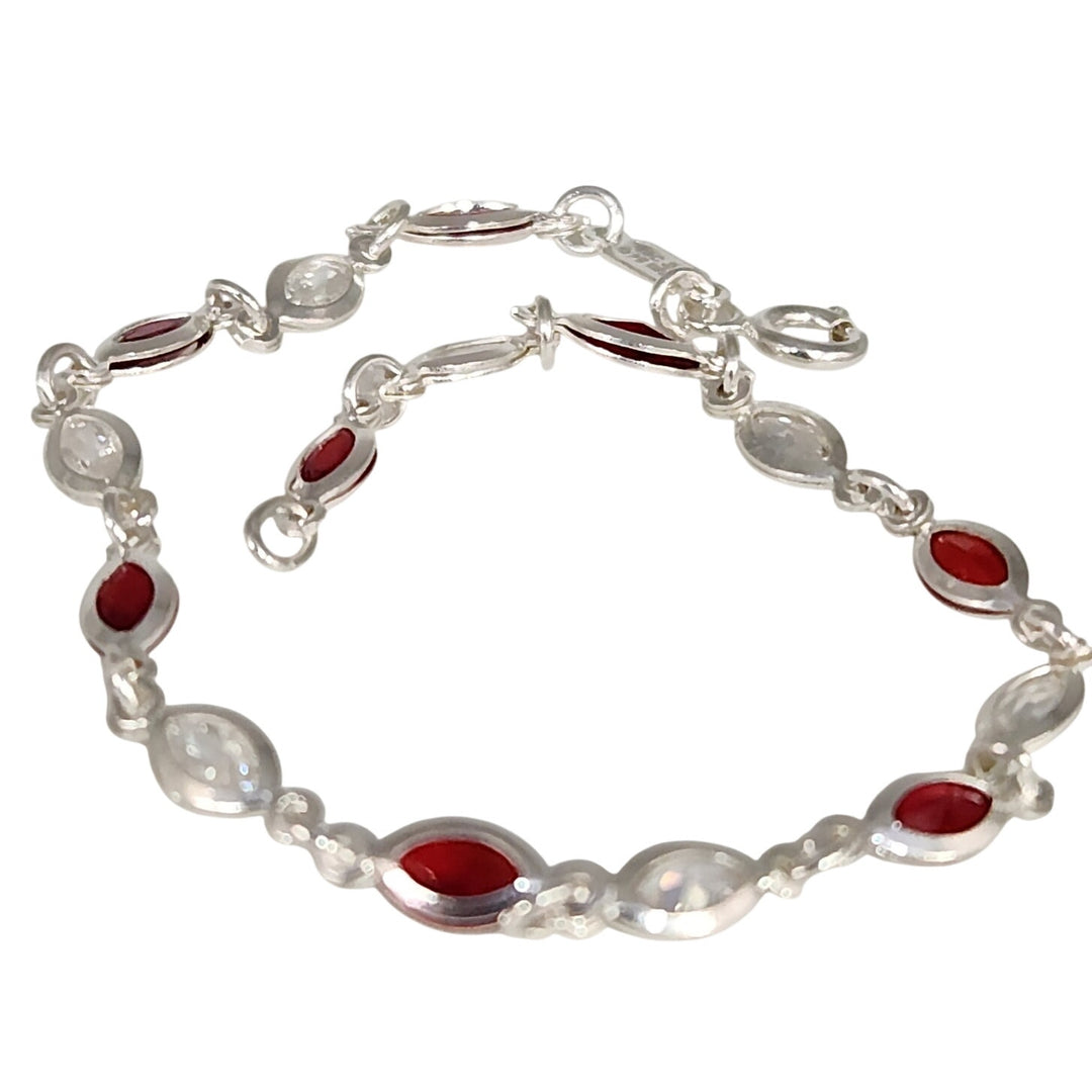 925 Sterling Silver Marquise Lab Created Garnet Women's bracelet 7.2"