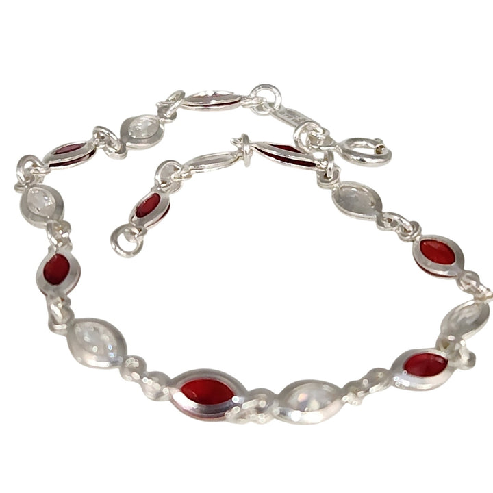 925 Sterling Silver Marquise Lab Created Garnet Women's bracelet 7.2"