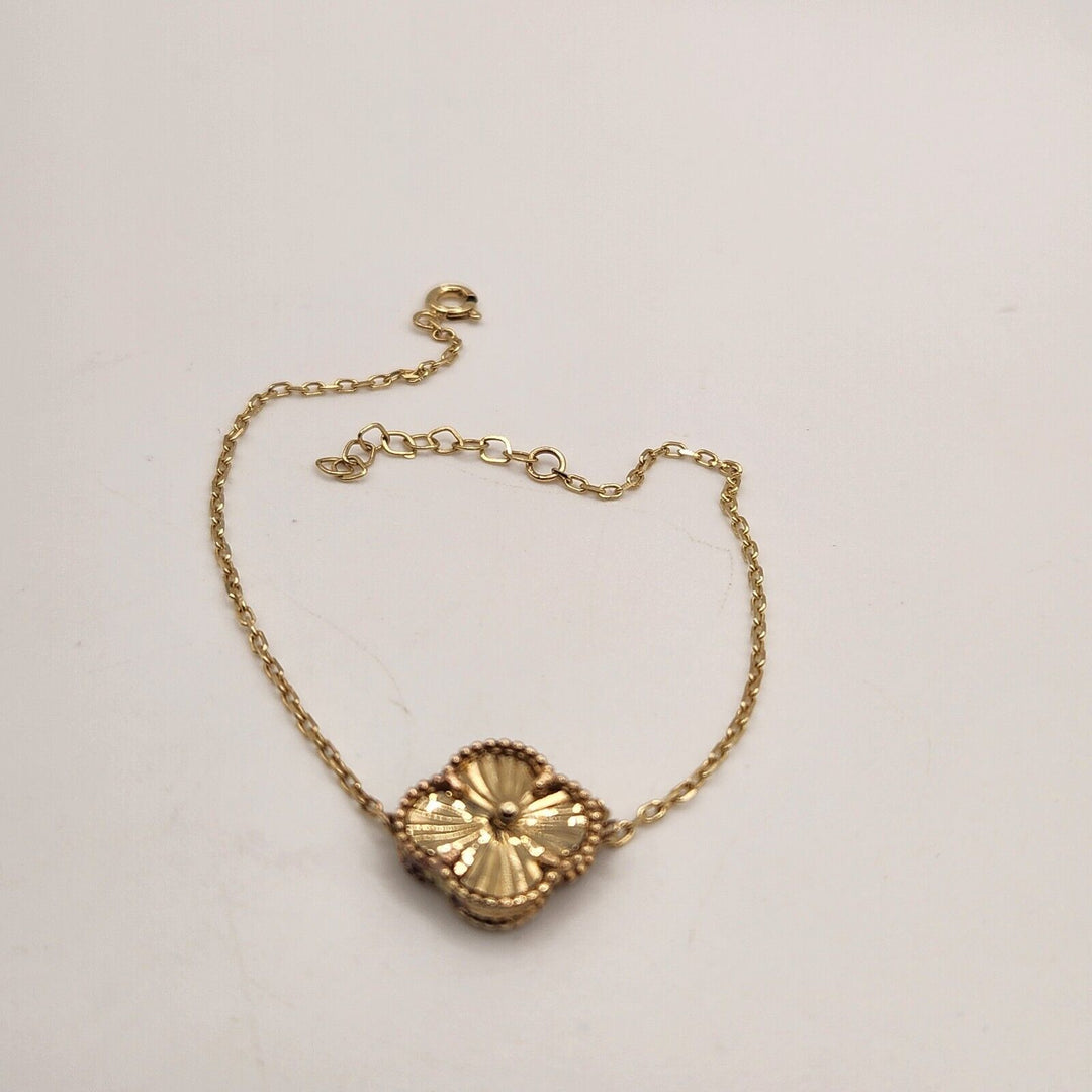 14k Yellow Gold double Face Mother Of Pearl Chain Clover Flower Bracelet 8"