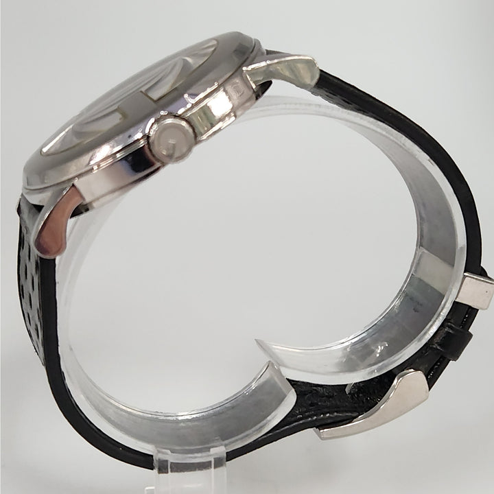 Gucci 101M  Day -Date Watch Black Dial Swiss Made Stainless Steel Leather Strap
