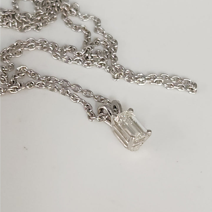 Platinum 0.77 CT Emerald-Cut Diamond Solitaire Pendant Necklace 16"