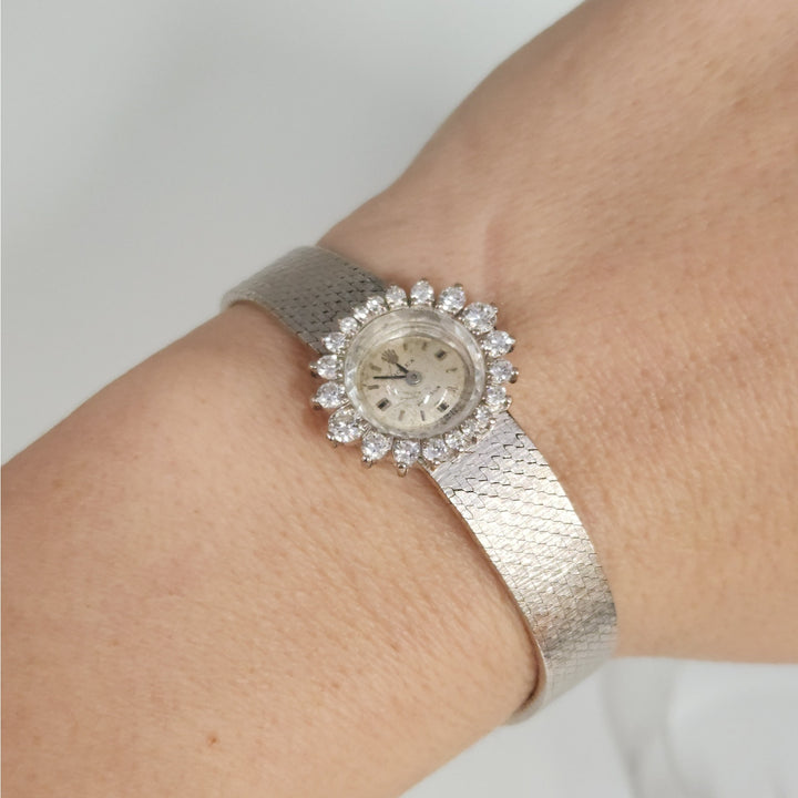Vintage 18k White Gold Rolex Precision Diamond Halo SS Bracelet ( Not Working)
