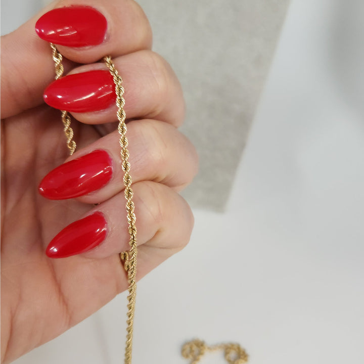 14k Yellow Gold Rope Chain Necklace 20-in Classic Twist Link, Secure Barrel Clasp