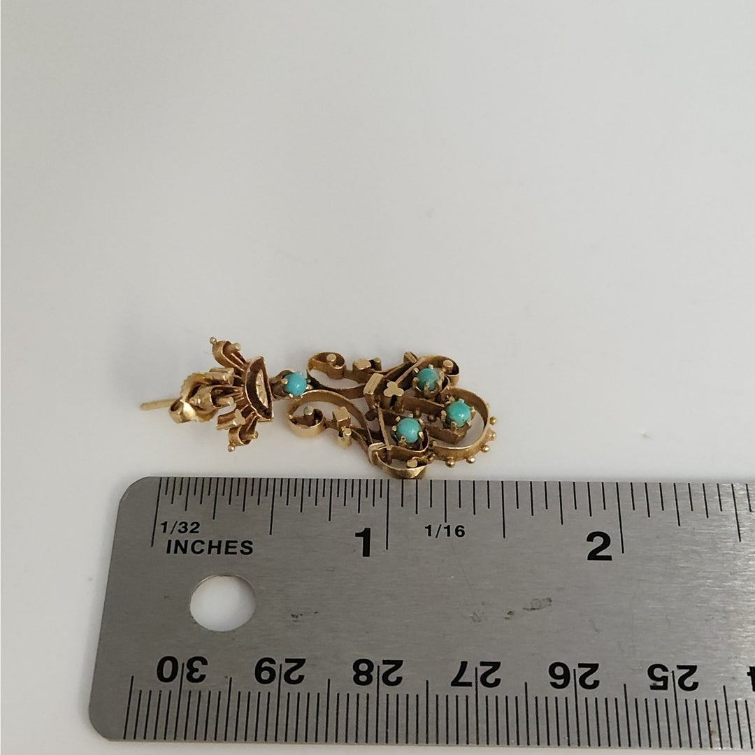 Vintage 14k Yellow Gold & blue Turquoise chandelier Stud Earrings