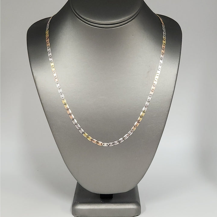 925 sterling silver Tri-color diamond cut link necklace 22" italystyle chain