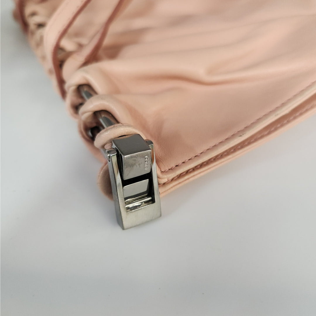 Vintage Gucci Blush Pink Leather Shoulder Bag With Drawstring Detail