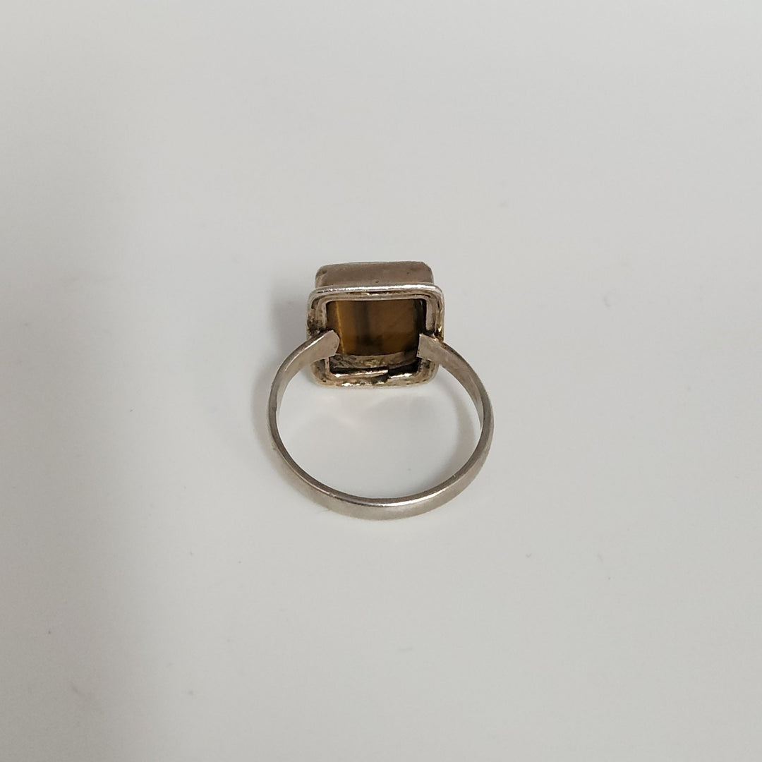 Handcrafted Sterling Silver Ring With Rectangular Tiger's Eye Cabochon