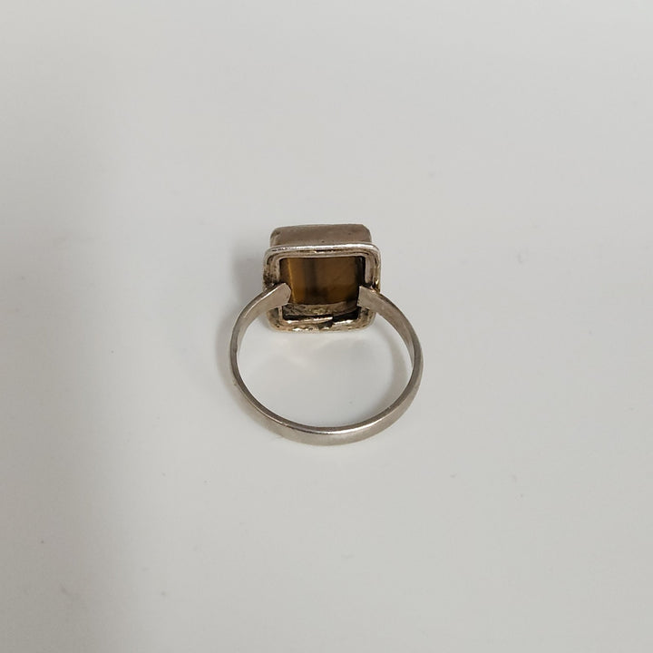 Handcrafted Sterling Silver Ring With Rectangular Tiger's Eye Cabochon