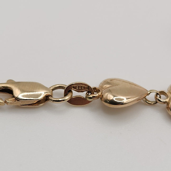 14k Yellow Gold Fashion Heart Bracelet 7.5"