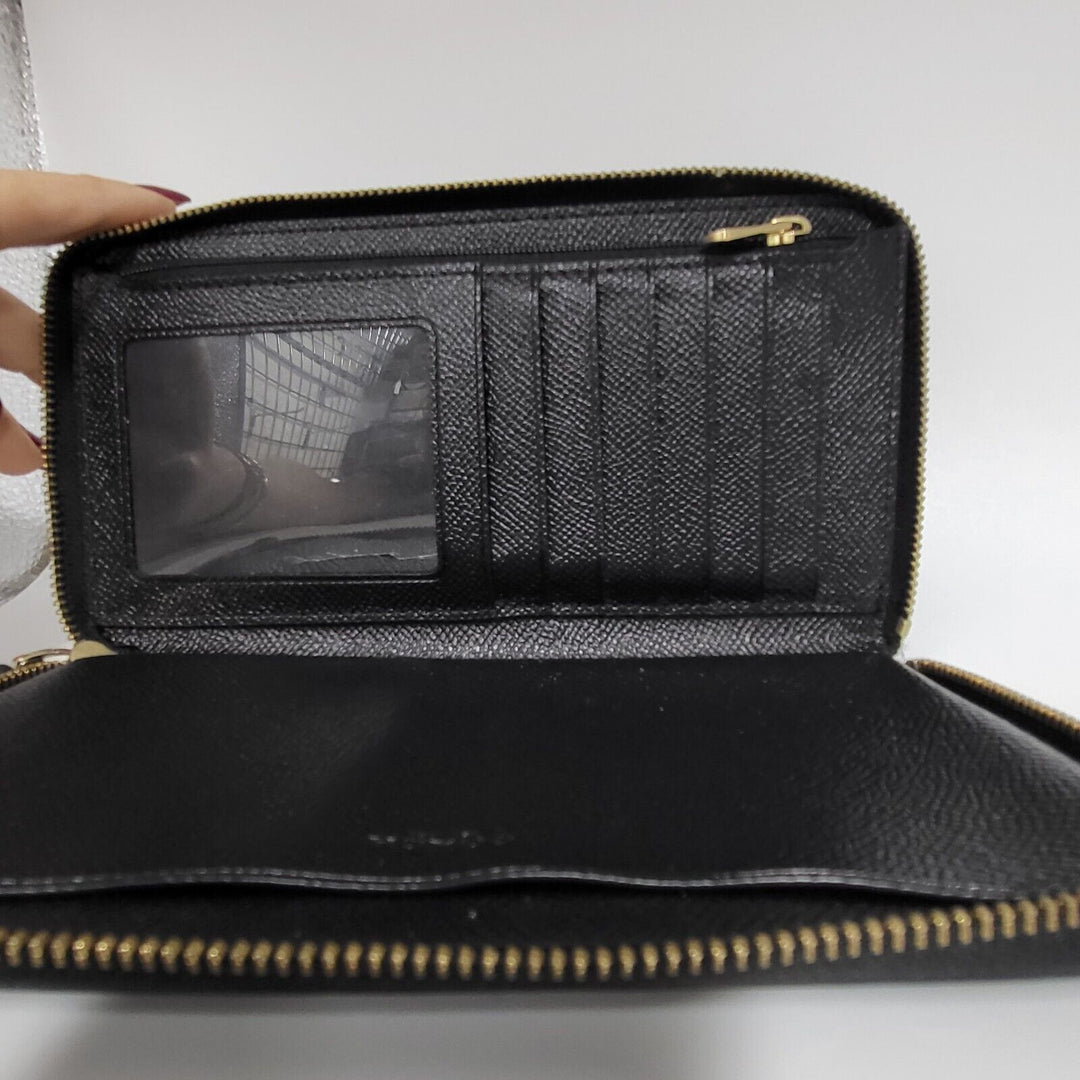 Coach Women's Zip Around Black Large Phone Wallet