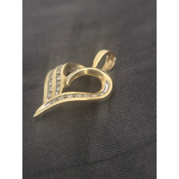 10k Yellow Gold Diamond Curvy Heart Pendant