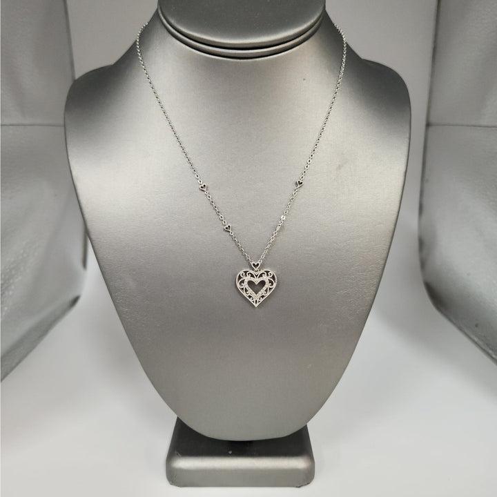 925 Sterling Silver Vintage Filigree Open Heart Pendant Necklace 18"